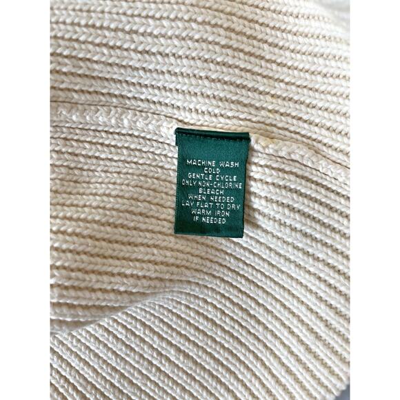 Lauren Ralph Lauren Ribbed Sweater Pullover Women L Cream High Neck 1/2 Button - Picture 6 of 7